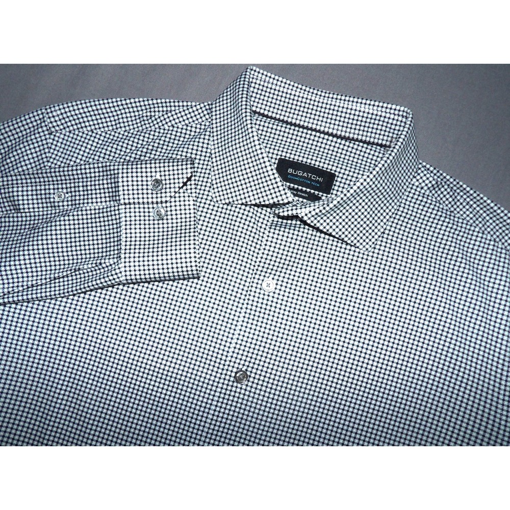BUGATCHI Oooh Cotton 8 Way Stretch Performance Check Button Up Shirt Men's XL